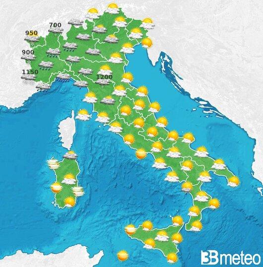 Il tempo previsto fra tre giorni