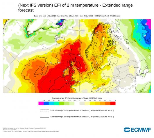 Efi di Ecmwf, ondata di calore estrema marina 
