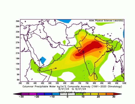 elevato contenuto di acqua precipitabile dal Mar Arabico