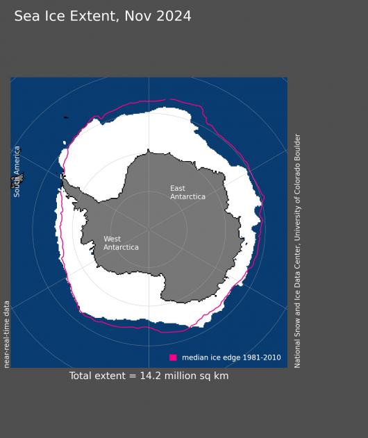 Estensione del ghiaccio antartico a novembre (dati NSIDC)