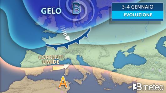 Evoluzione meteo 3/4 gennaio