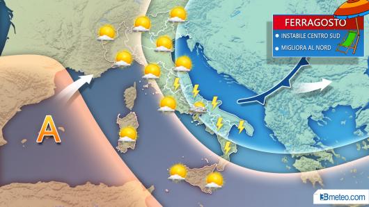 Evoluzione meteo attesa per Ferragosto