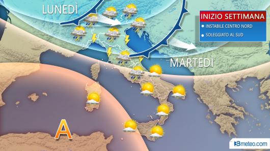 Evoluzione meteo attesa per inizio settimana