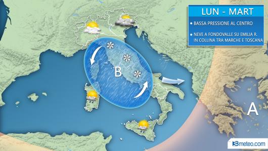 Evoluzione meteo attesa tra lunedì e martedì