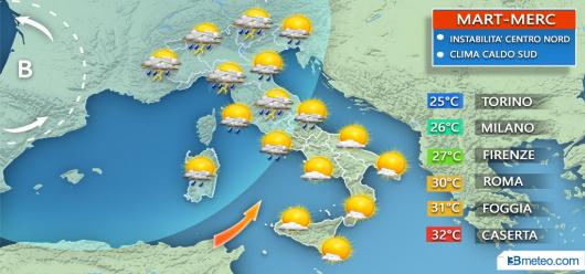 Evoluzione meteo martedì-mercoledì