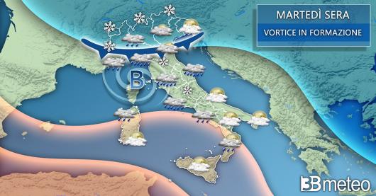 Evoluzione meteo per martedì sera