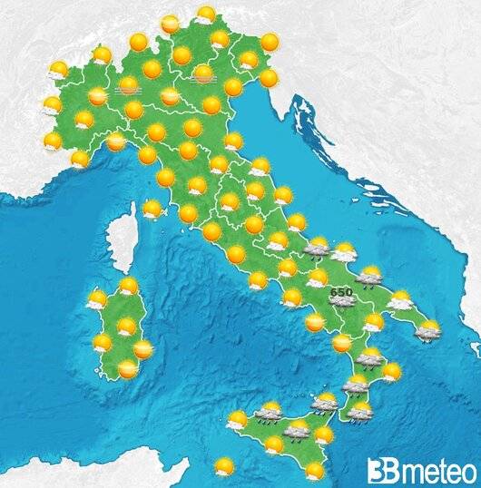 Il tempo previsto fra tre giorni