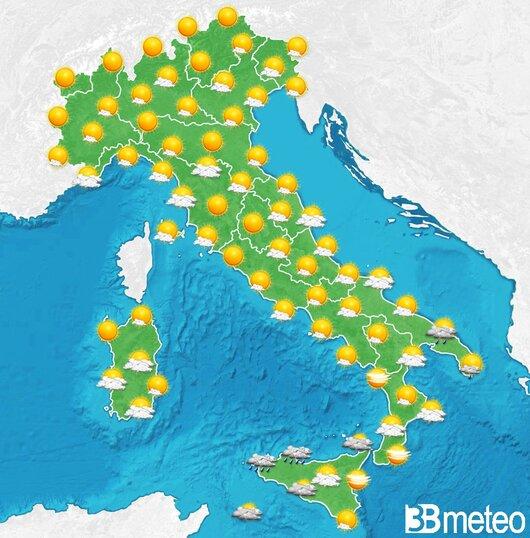 Il tempo previsto fra tre giorni