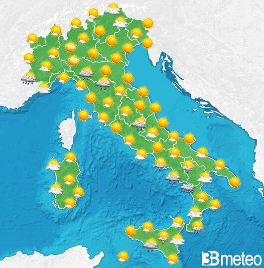 Il tempo previsto fra tre giorni