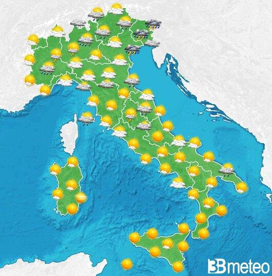 Il tempo previsto fra tre giorni