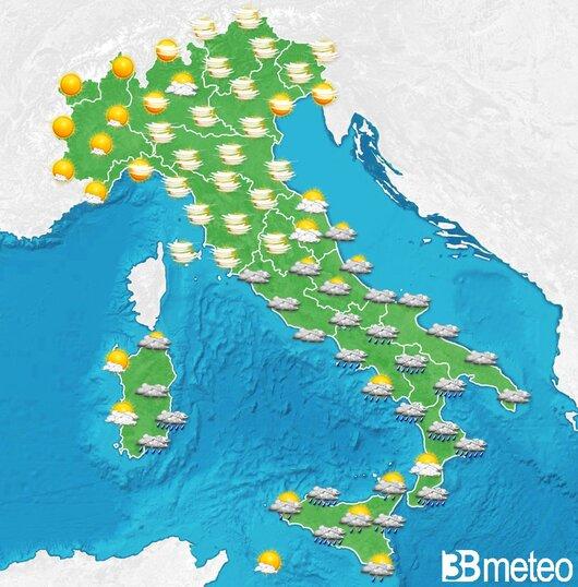 Il tempo previsto fra tre giorni