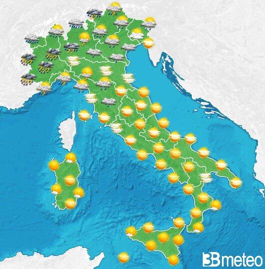 Il tempo previsto per la giornata di domani
