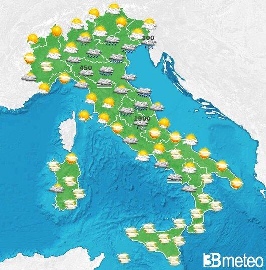 Il tempo previsto per la giornata di domani