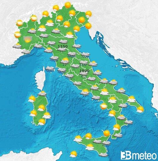 Il tempo previsto per la giornata di domani