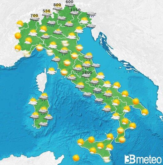 Il tempo previsto fra tre giorni