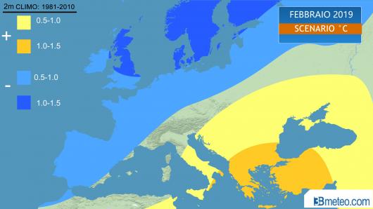 Febbraio 2019, scenario meteo temperature
