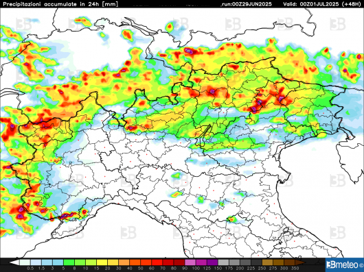 Fenomeni previsti per lunedì dal modello LAM di 3bmeteo