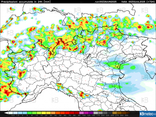Fenomeni previsti per martedì dal modello LAM di 3bmeteo