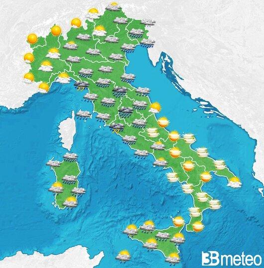 Il tempo previsto per la giornata di domani