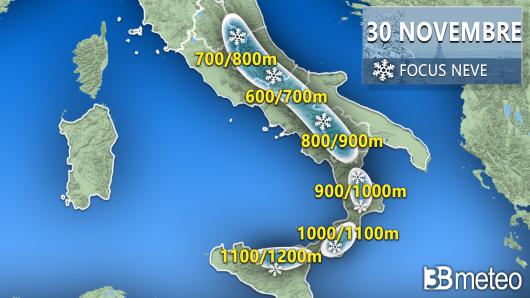 Focus neve sabato 30 novembre
