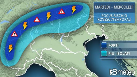Focus rischio temporali al Nord tra martedì e mercoledì