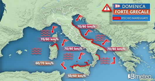 Forte grecale nella giornata di domenica su gran parte d'Italia