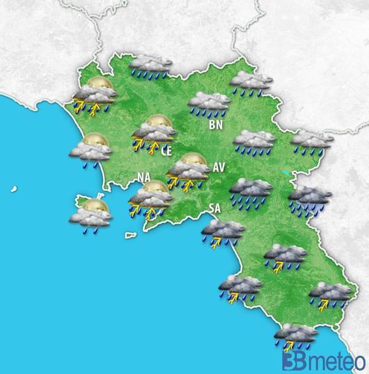 Forte maltempo atteso in Campania nelle ore serali