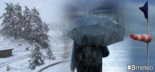 Fronte freddo in arrivo con pioggia, neve e vento forte