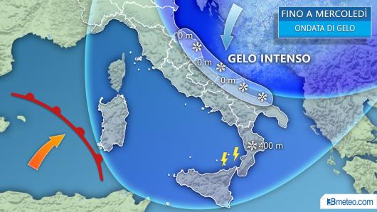 gelo fino a mercoledì, neve in pianura