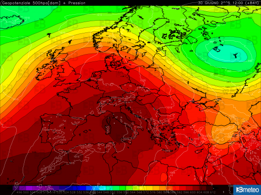 Geopotenziale a 500hPa lunedì 30 giugno