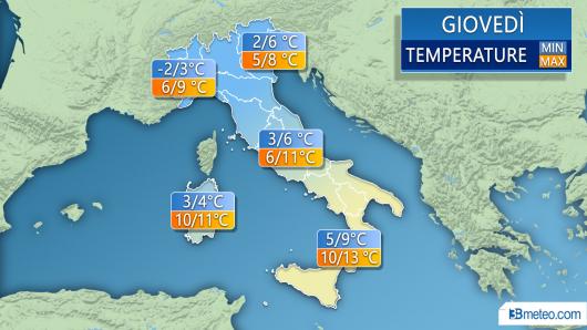 Giovedì 22: temperature attese