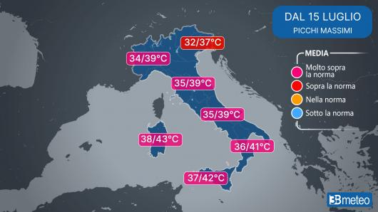 I picchi termici previsti da metà della prossima settimana. Valori da confermare nei prossimi aggiornamenti