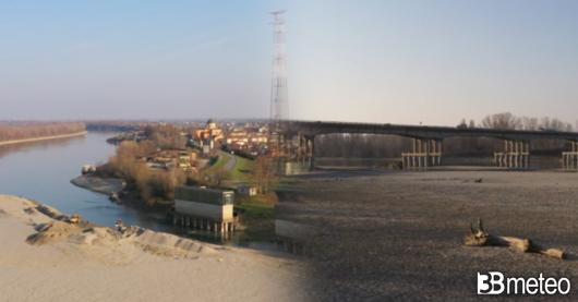 Il Po in secca visto dal drone