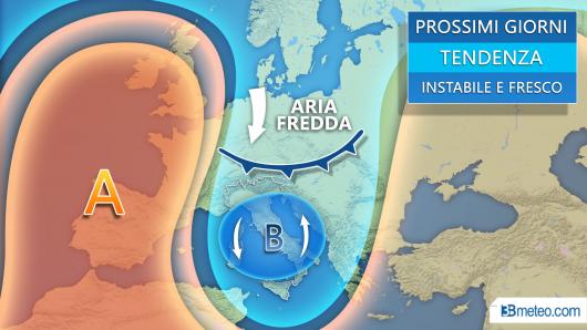 Impulsi freddi e instabili punteranno ancora l'Italia almeno fino a mercoledì
