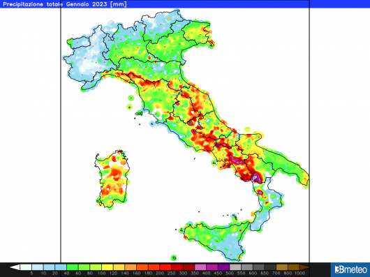 L'accumulo pluviometrico complessivo di gennaio