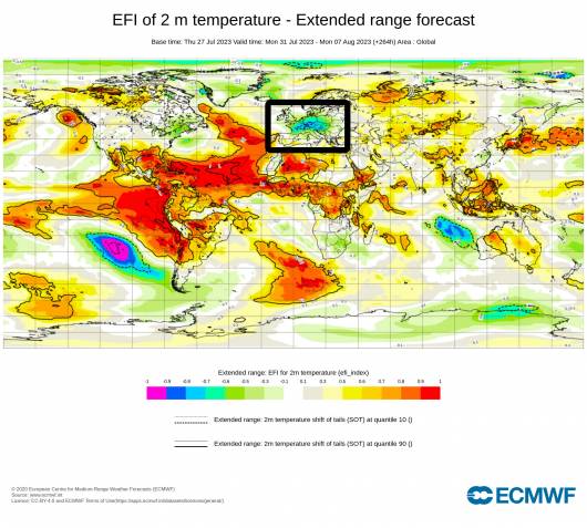 l'Efi di Ecmwf mostra una fase insolitamente fresca per l'Europa