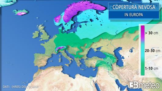 La copertura nevosa in Europa al 1 dicembre