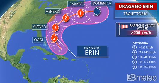 La rotta prevista dell'uragano Erin