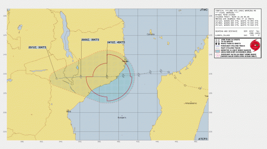 La rotta prevista di Ana (Fonte: JTWC)