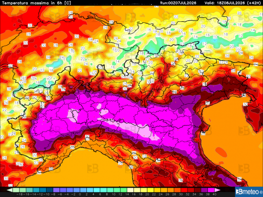 Le massime previste mercoledì dal modello ad alta risoluzione di 3bmeteo