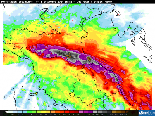 Le precipitazioni cumulate tra il 17 e il 18 settembre