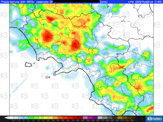 Le precipitazioni registate in Campania nella giornata di martedì 27 agosto