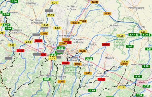 Livello idrometrico alle 22 - Arpa Emilia Romagna