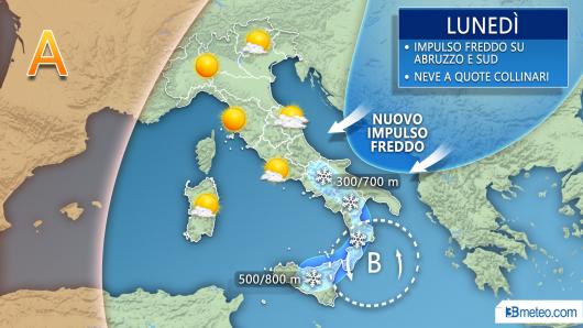 Lunedì: nuovo impulso freddo e instabile in arrivo dai Balcani
