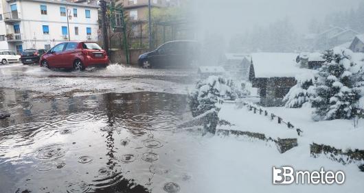 Maltempo, forti piogge al Nord, neve abbondante sulle Alpi
