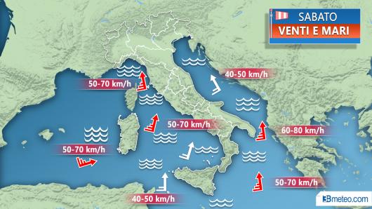 Mari e venti previsti per sabato