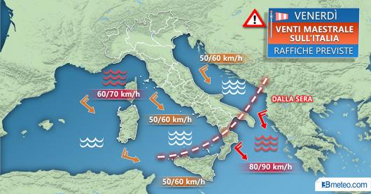 Mari e venti previsti per venerdì
