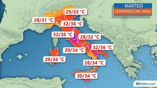 Massime previste martedì