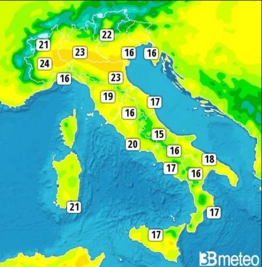 Massime previste per mercoledì