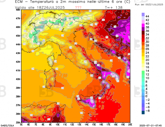 Massime previste per sabato